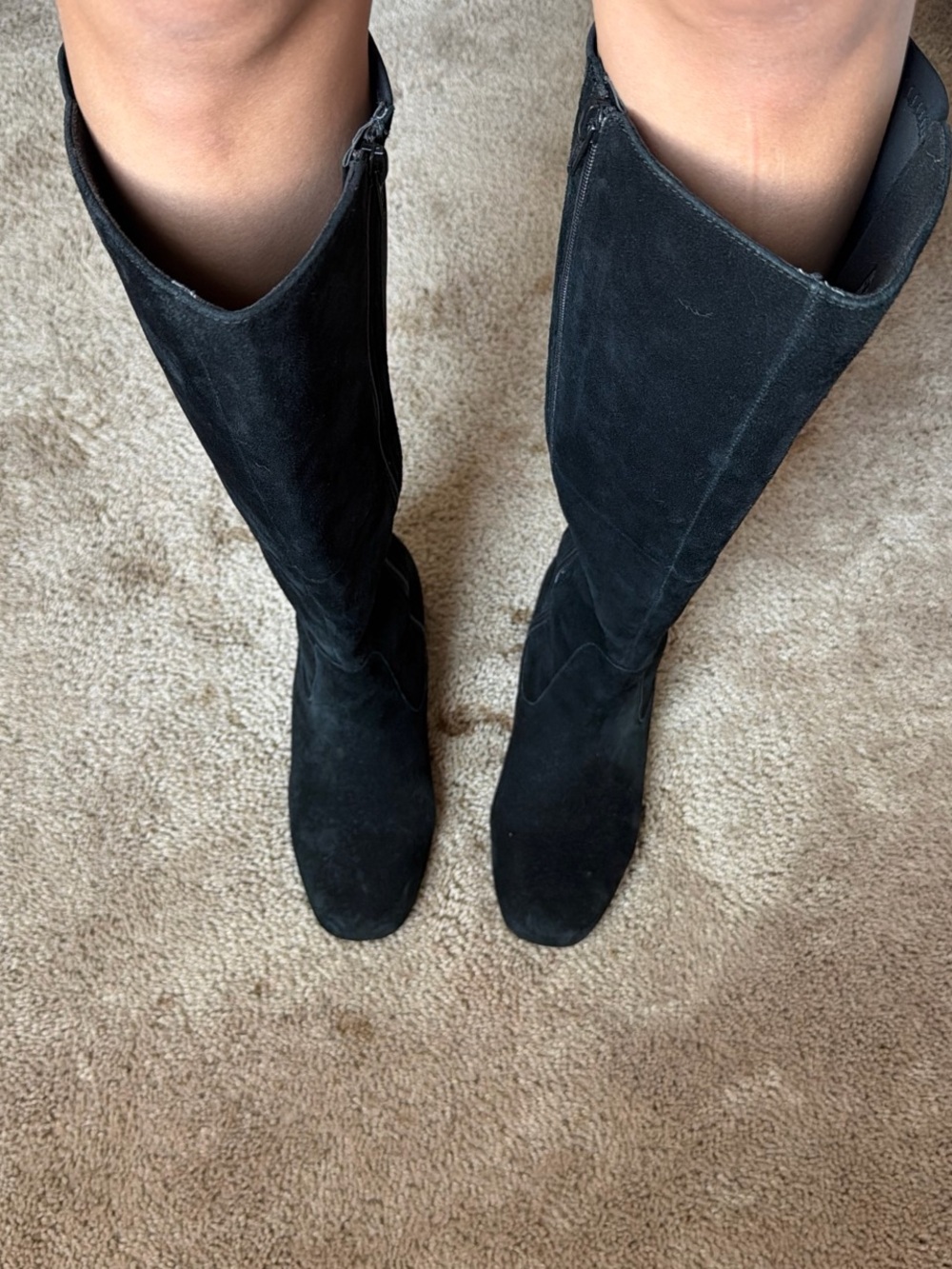Black Suede Knee-High Women's Boots